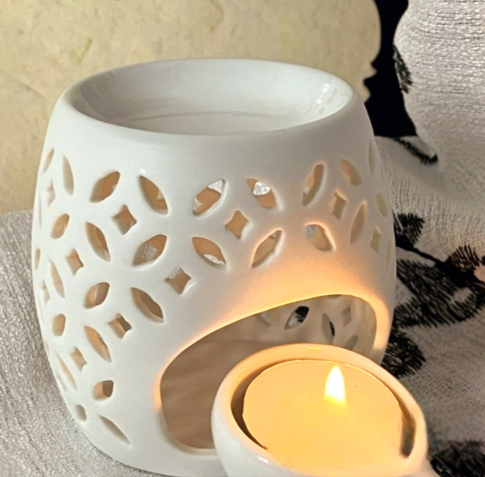 White Cutwork Ceramic Oil Burner