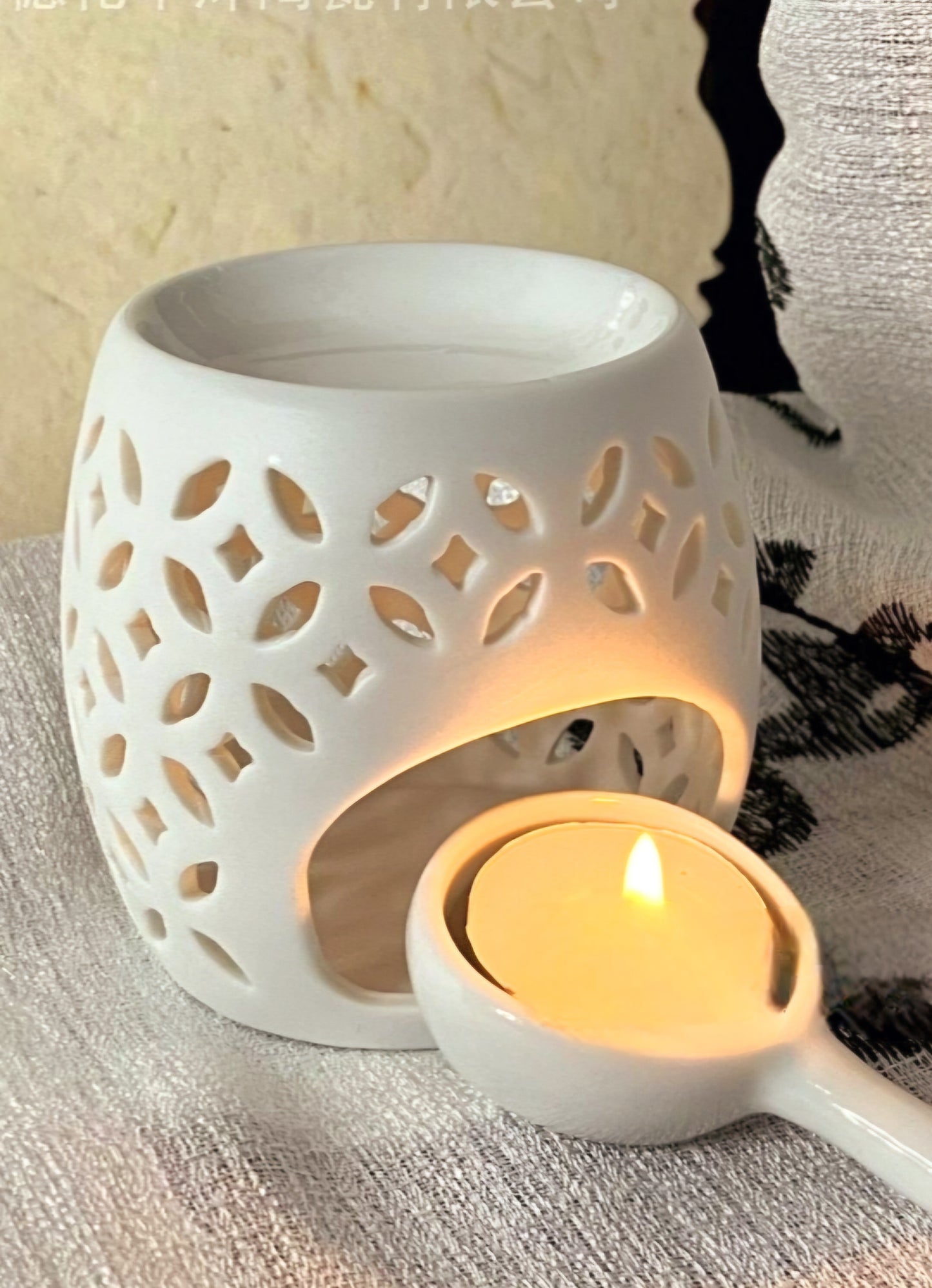 White Cutwork Ceramic Oil Burner