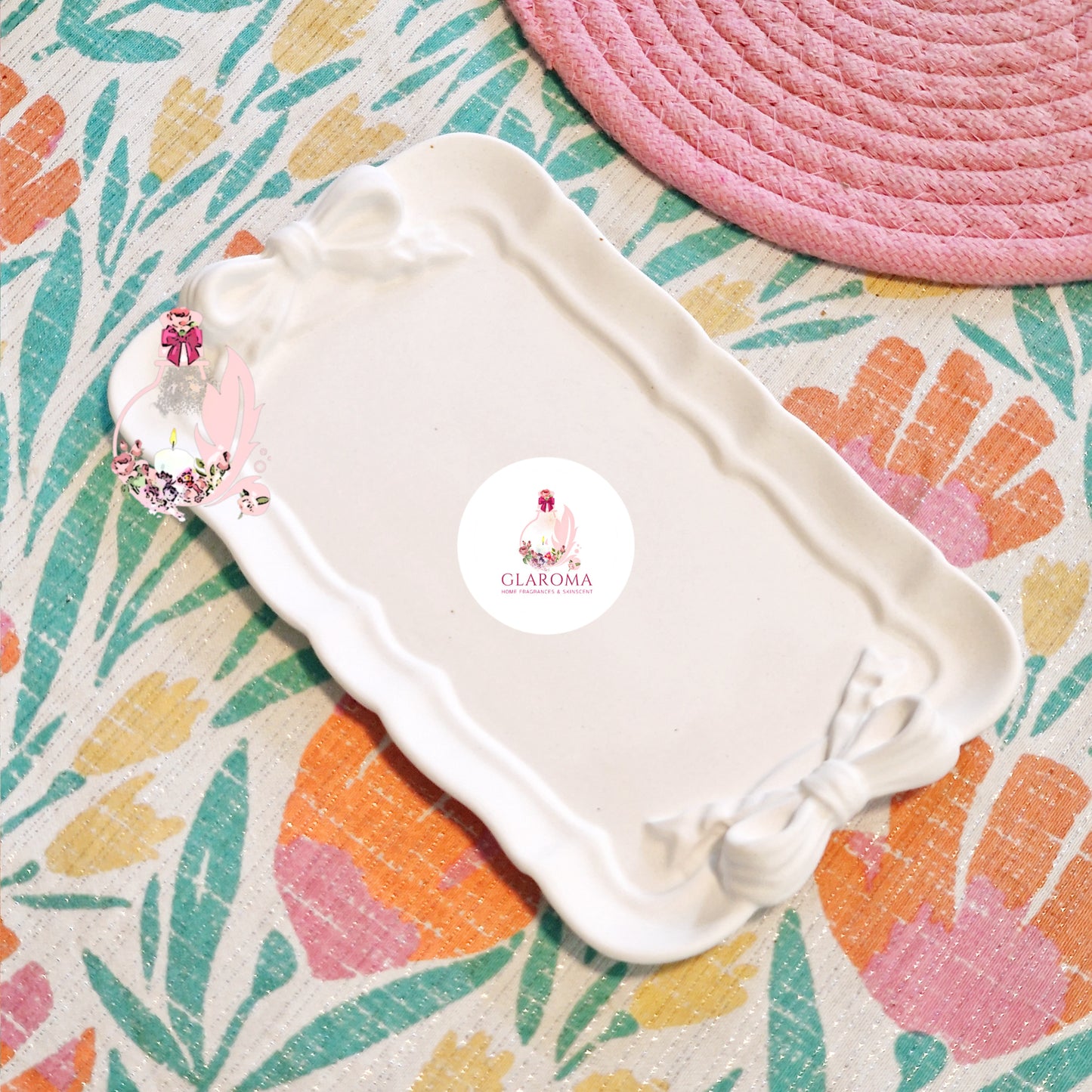 White Bow Deco Tray